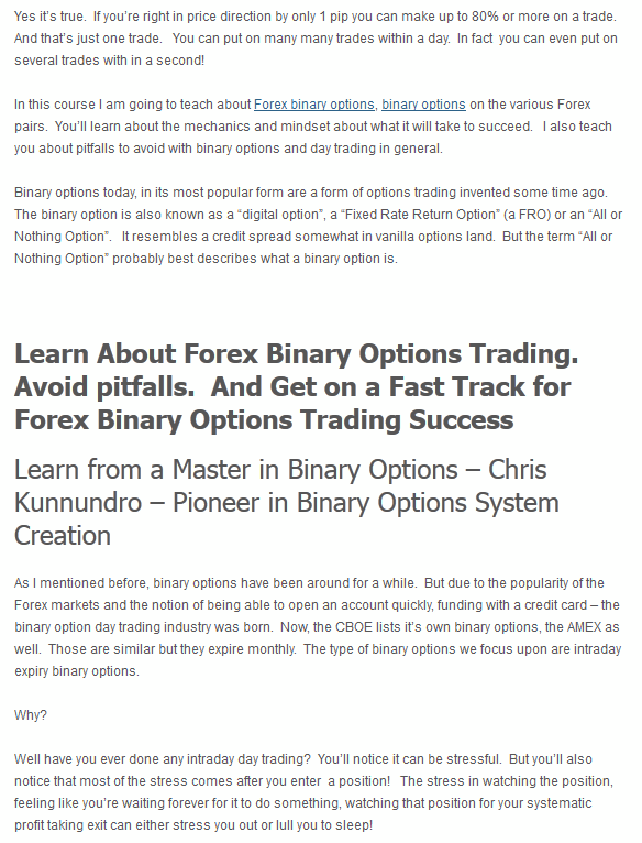 course work in the binary options 101